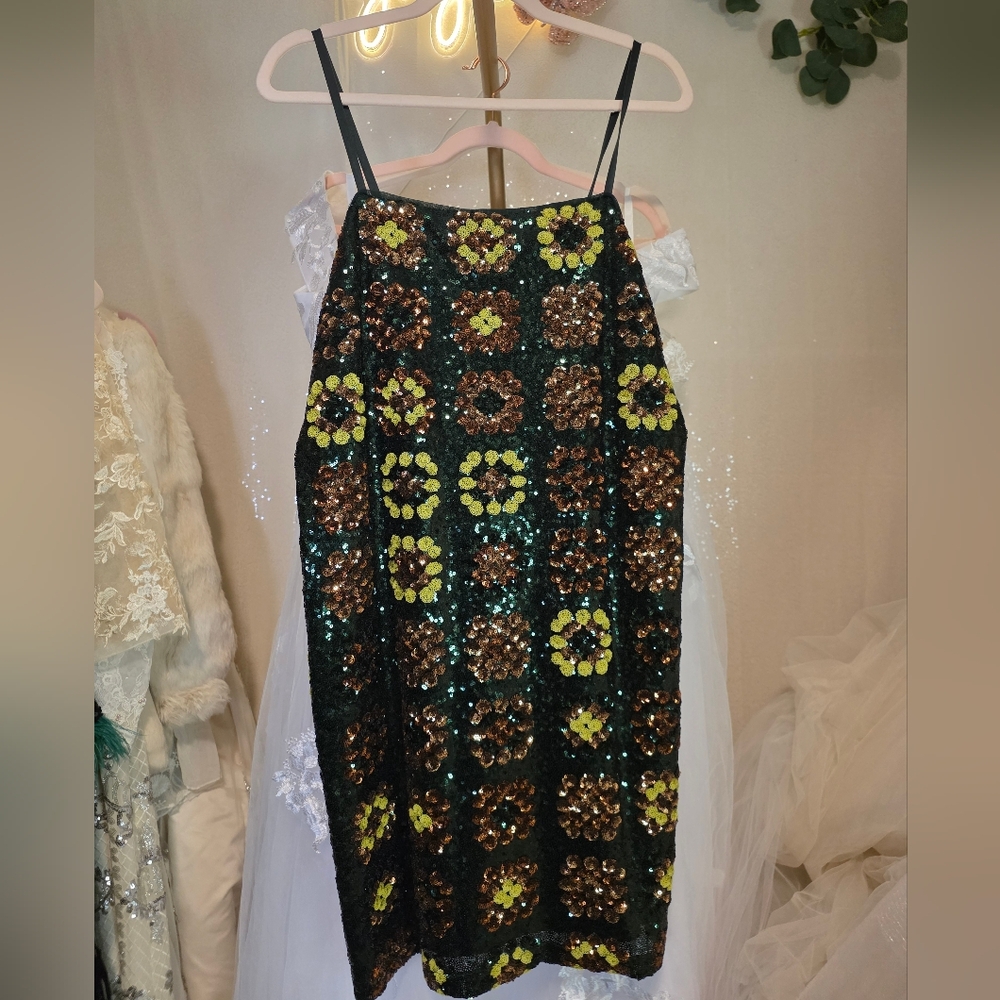 NWT Size L Johnny Was Love Gemini Sequin Spaghetti Strap Mini Dress - Picture 8 of 13